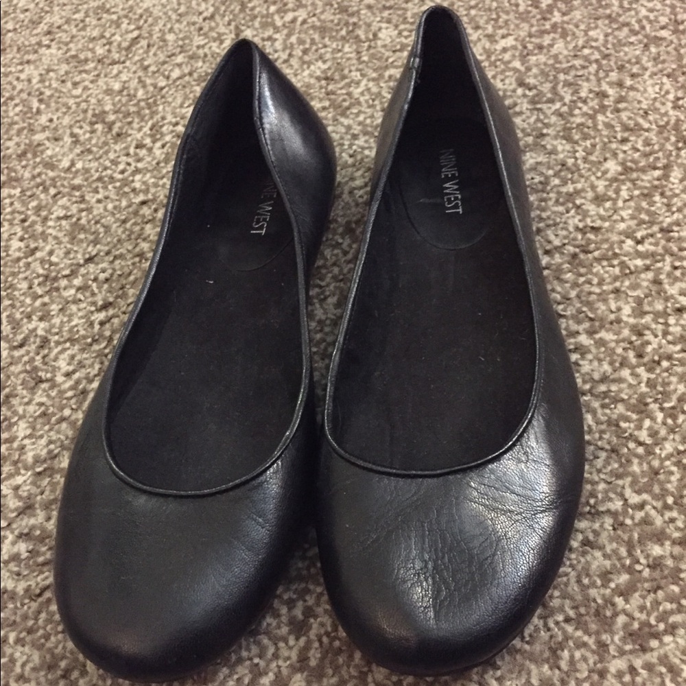 Nine West Black Leather Ballet Flats Size:10